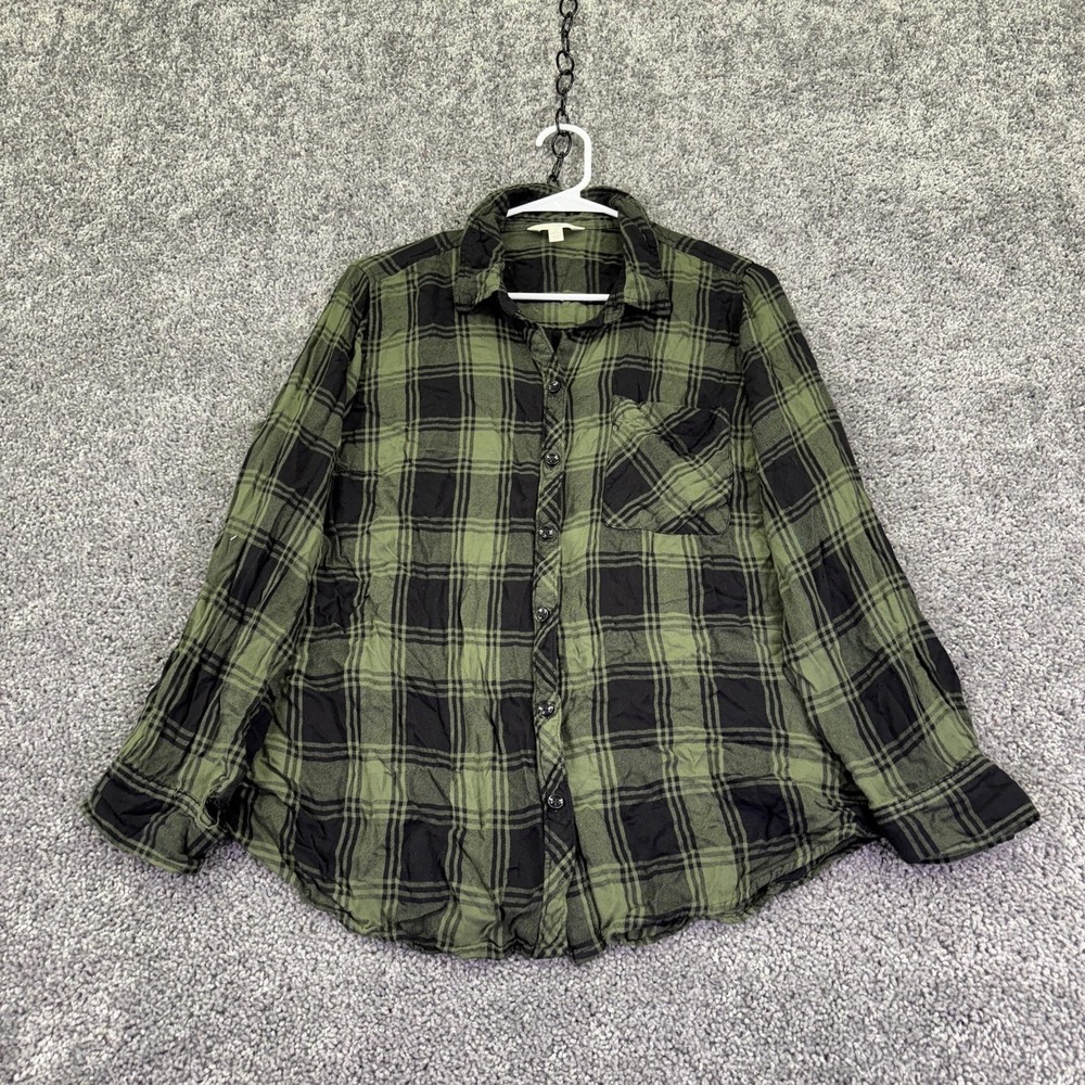 Terra & Sky Shirt Womens 1X Green Plaid Button Up Long Sleeve Casual Fall Plus